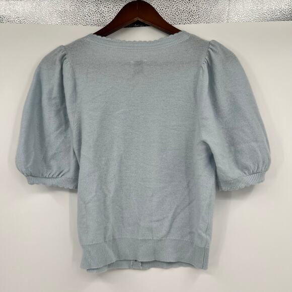 Anthropologie Maeve Puff Sleeve 100% Cashmere Cardi Sweater blue medium or small - Picture 3 of 7